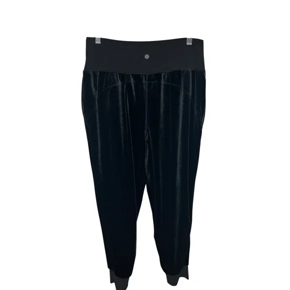 Athleta Salutation Velvet Jogger Black High Rise Velour Sweatpants Sz Large - Picture 3 of 5